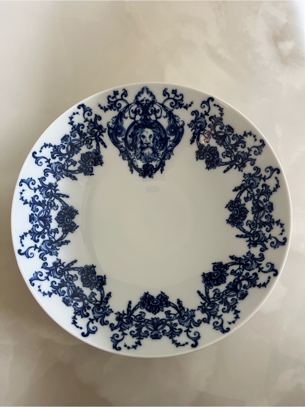 Richard Ginori 1735 Babele Lion Bowl Blue White Porcelain Serving Italy 10.5"